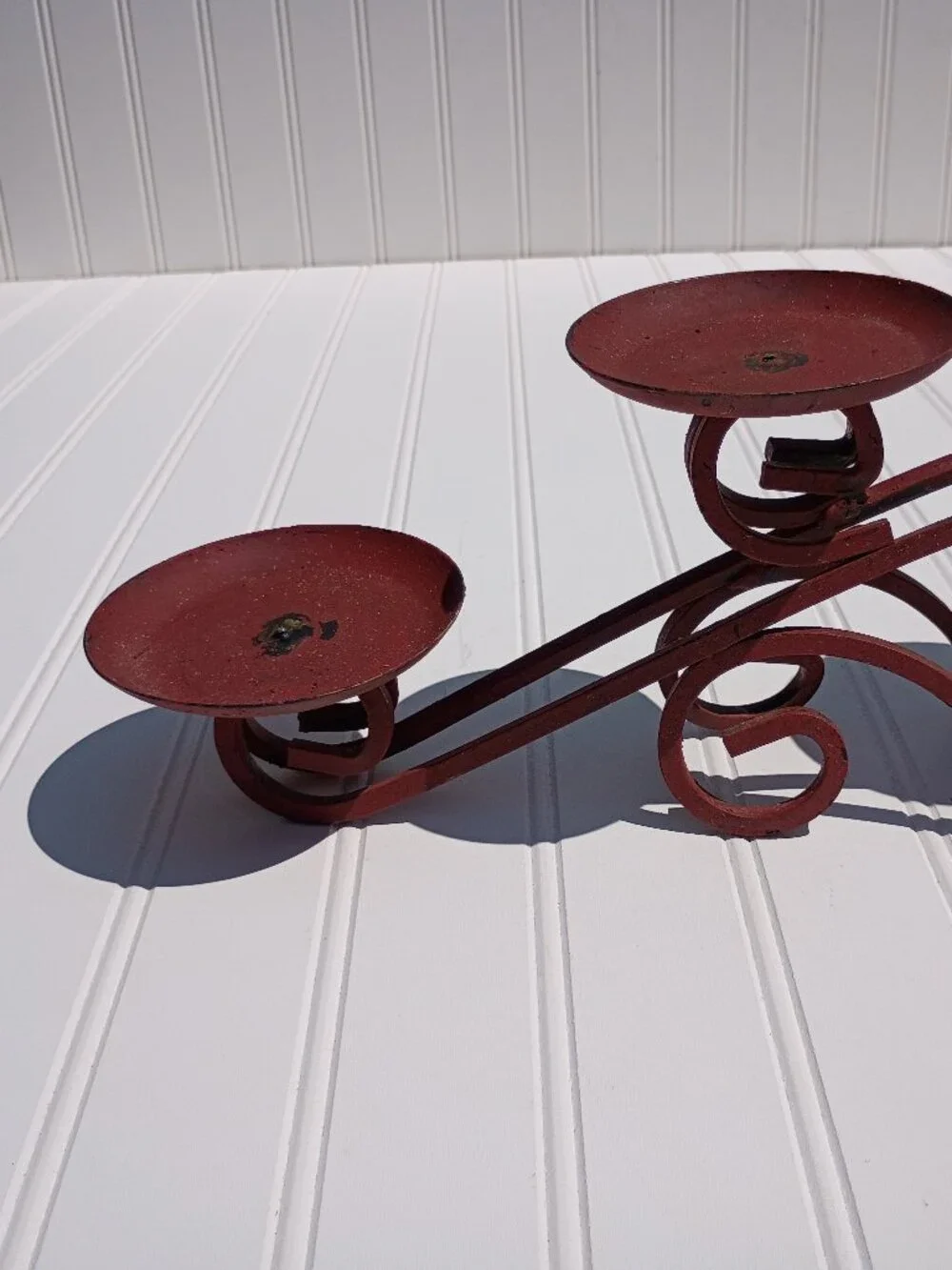 Wrought Iron Candelabra Scrollwork Centerpiece Primitive Candle Holder Farmhouse